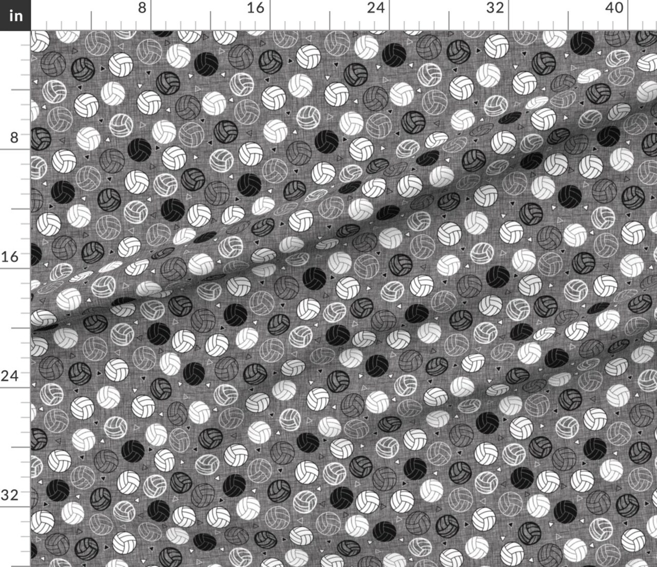 Various Fabrics by the Yard or Fat Quarter Volleyball Triangles Gray Charcoal Black White Volleyballs Custom Printed Fabric by Spoonflower